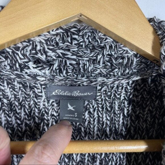 Eddie Bauer Open Front Cocoon Cardigan Sweater Black White Melange S - Picture 4 of 8